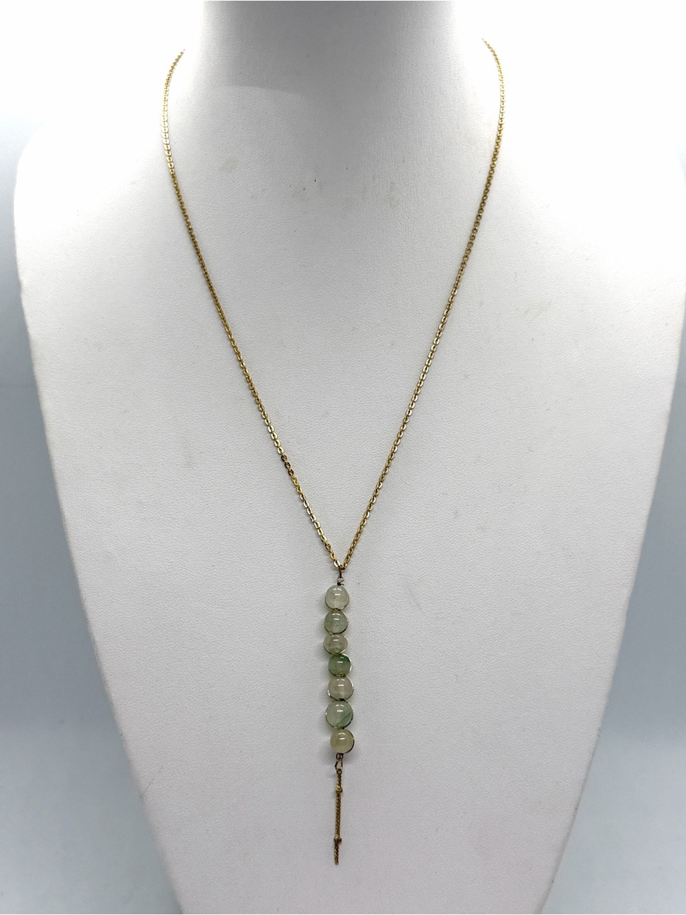Green Aventurine Pendant Necklace, Gold Tone Chain